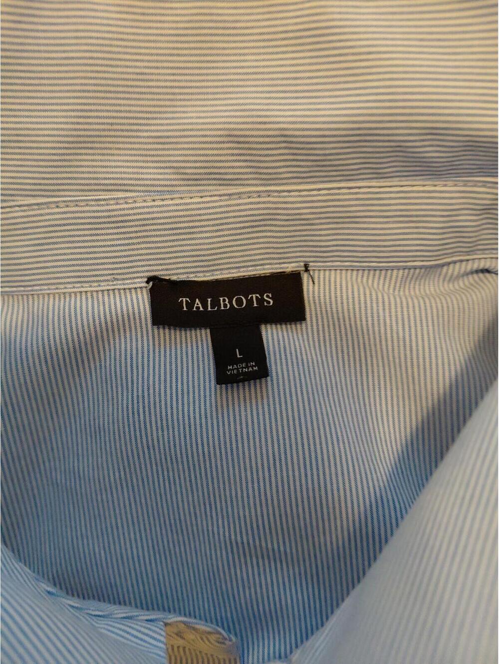Talbots Peplum Shirt Micro Stripe Size L Light Blue And White EUC - Picture 7 of 10